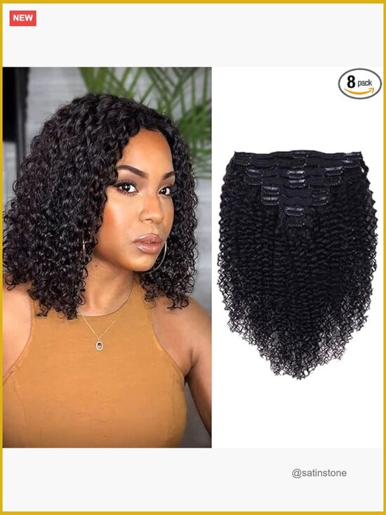 3C 4A Kinky Curly Clip In Hair Extensions Full Head 120g 14 inch main image 6